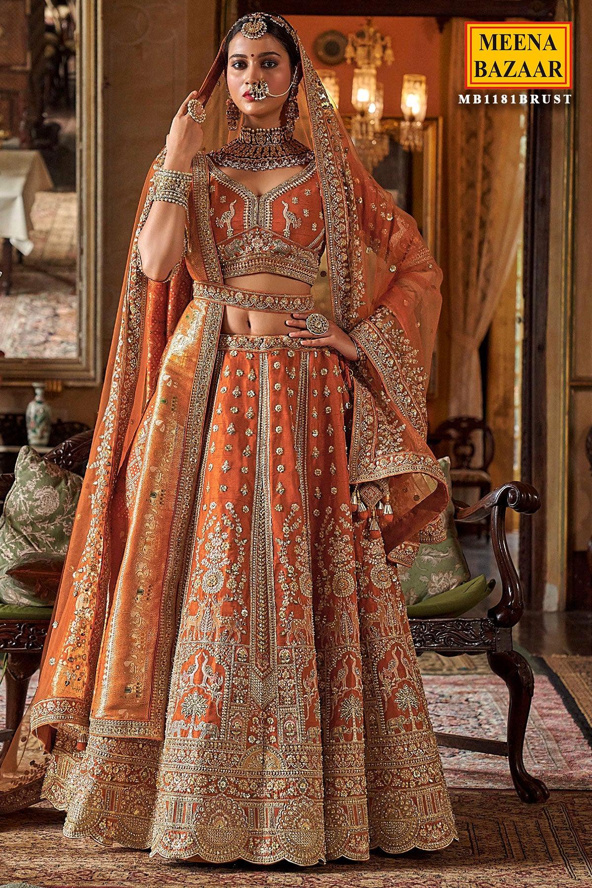 Rust Silk Zari and Sequin Embroidered Bridal Lehenga – Royal Wedding Ensemble