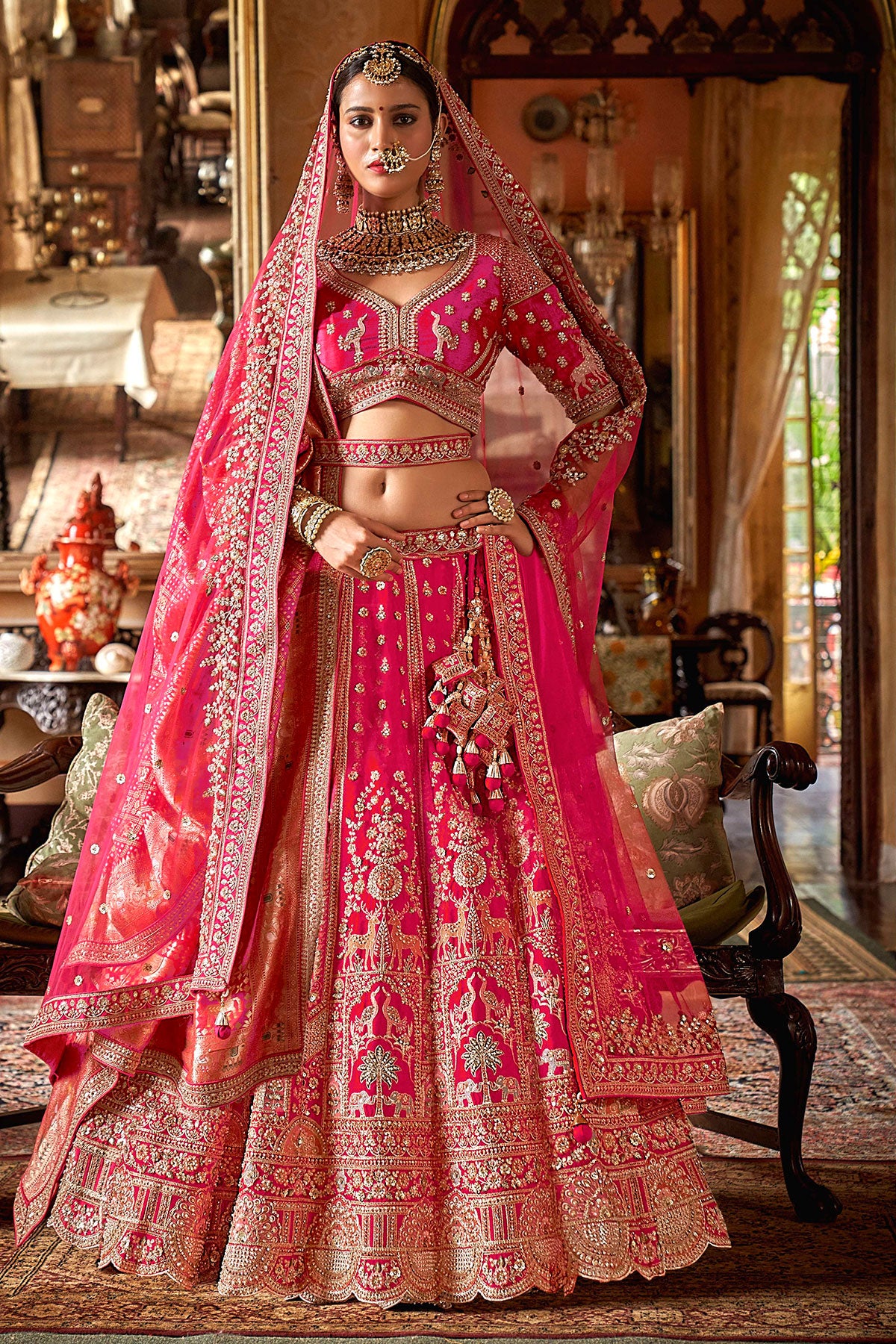 Rani Silk Zari and Sequin Embroidered Bridal Lehenga – Royal Wedding Ensemble