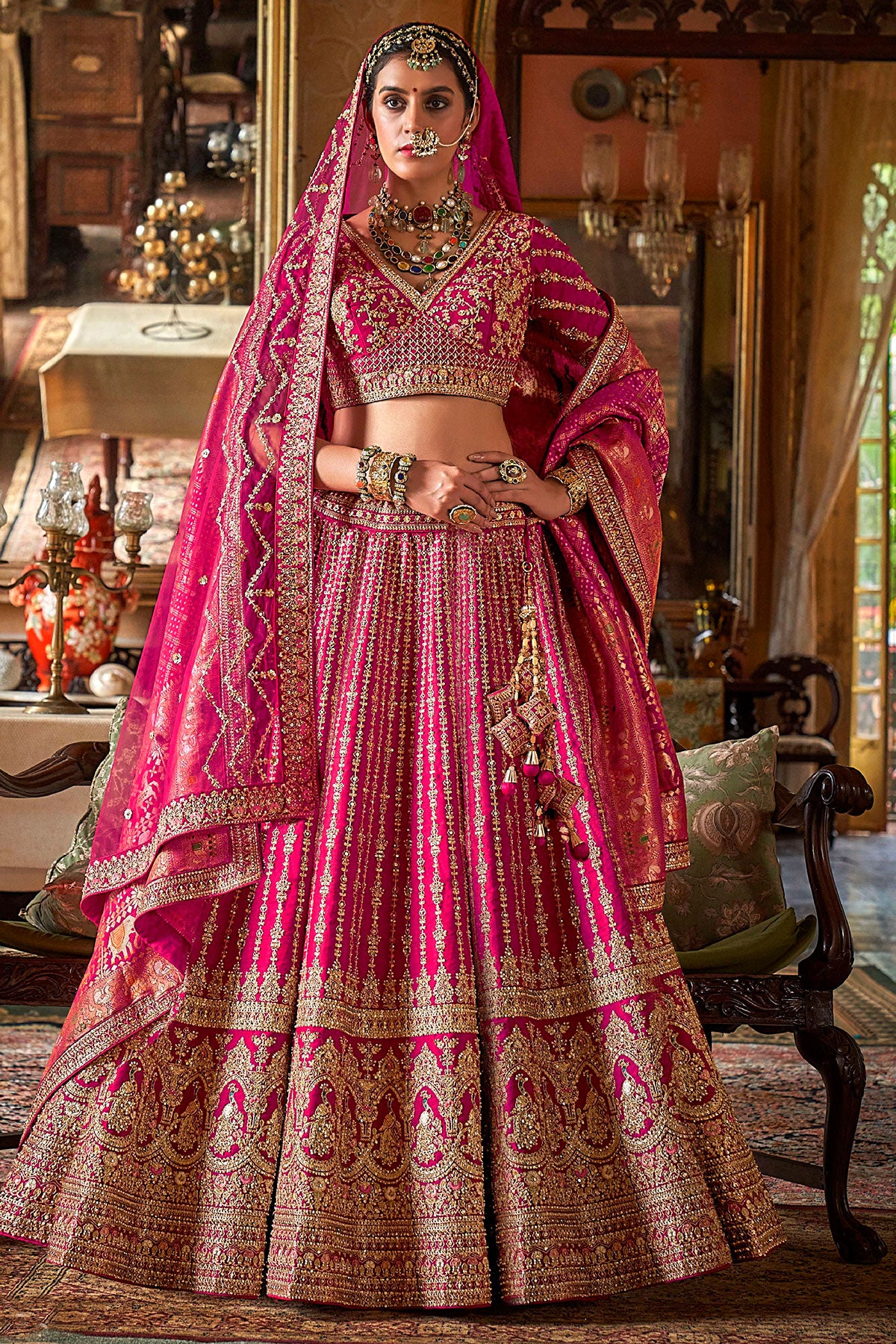 Rani Silk Zari and Sequin Embroidered Bridal Lehenga – Royal Wedding Ensemble
