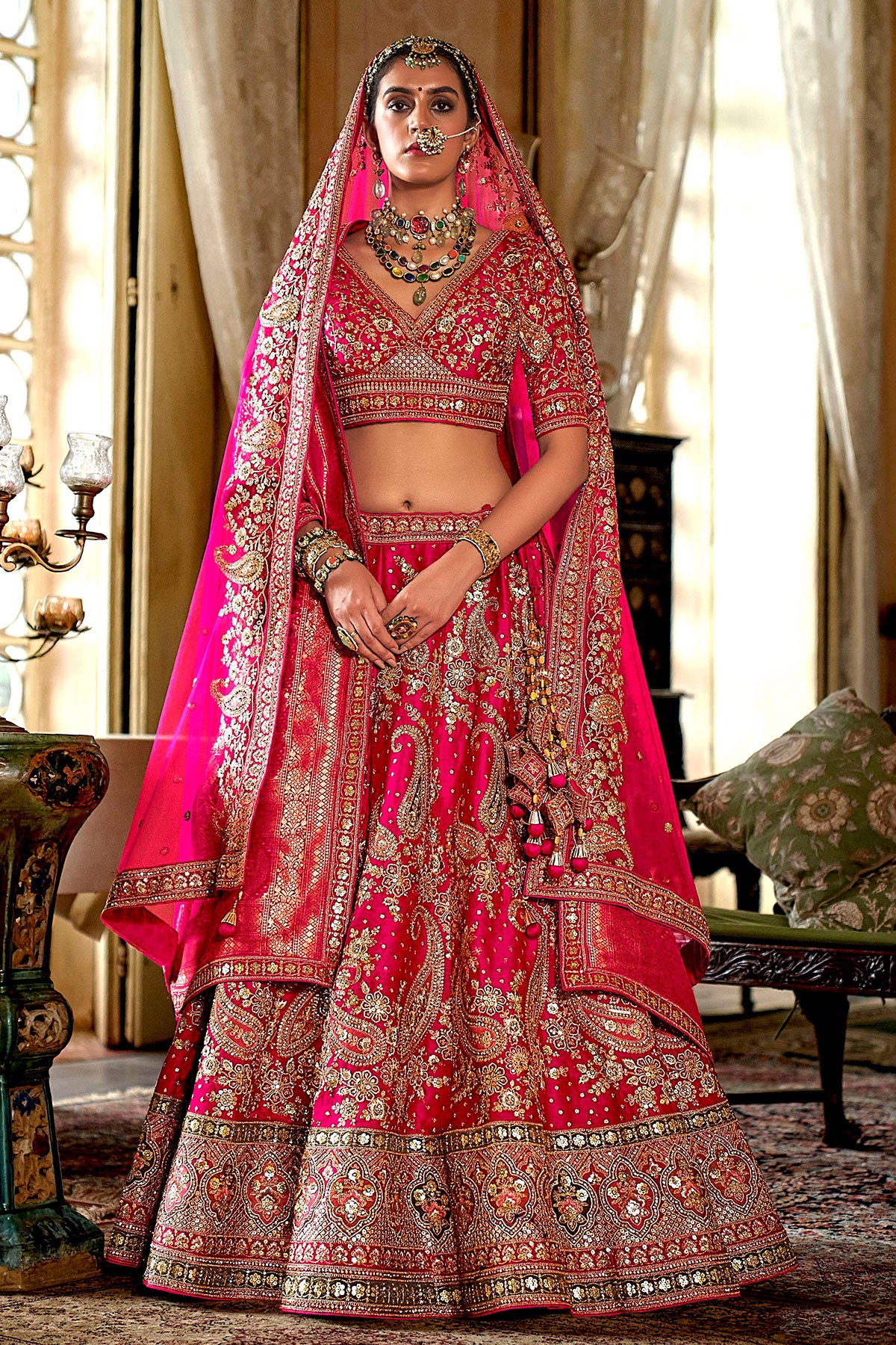 Rani Silk Zari and Sequin Embroidered Lehenga – Elegant Bridal Wear