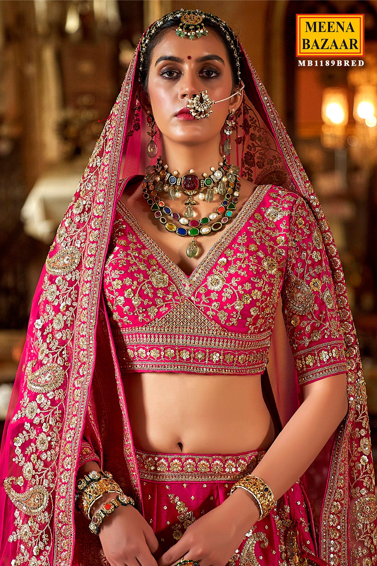 Rani Silk Zari and Sequin Embroidered Lehenga – Elegant Bridal Wear