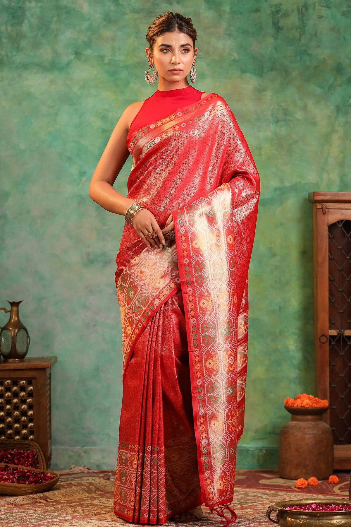 Red Shimmer Silk Zari Woven Saree