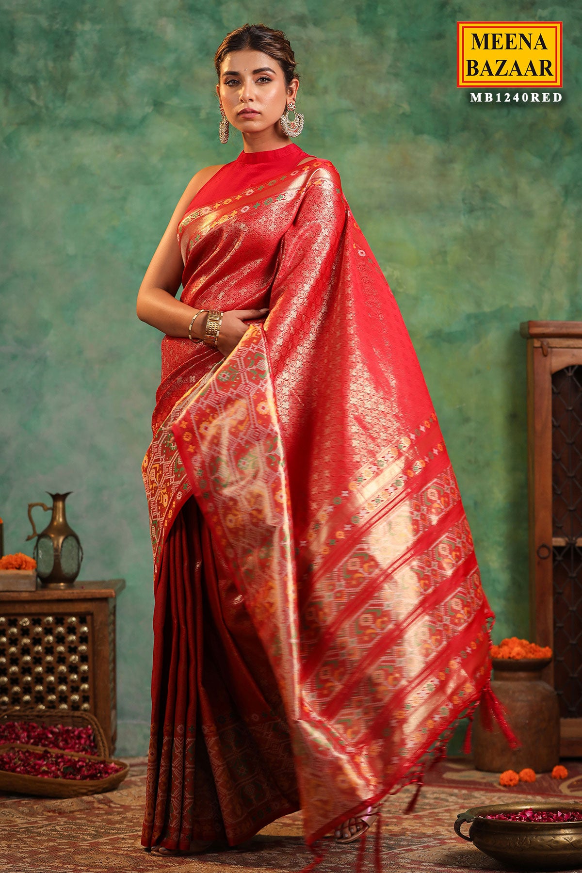 Red Shimmer Silk Zari Woven Saree