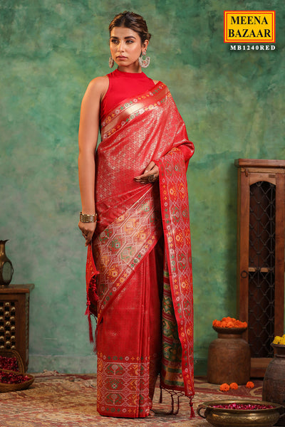 Red Shimmer Silk Zari Woven Saree