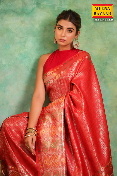 Red Shimmer Silk Zari Woven Saree