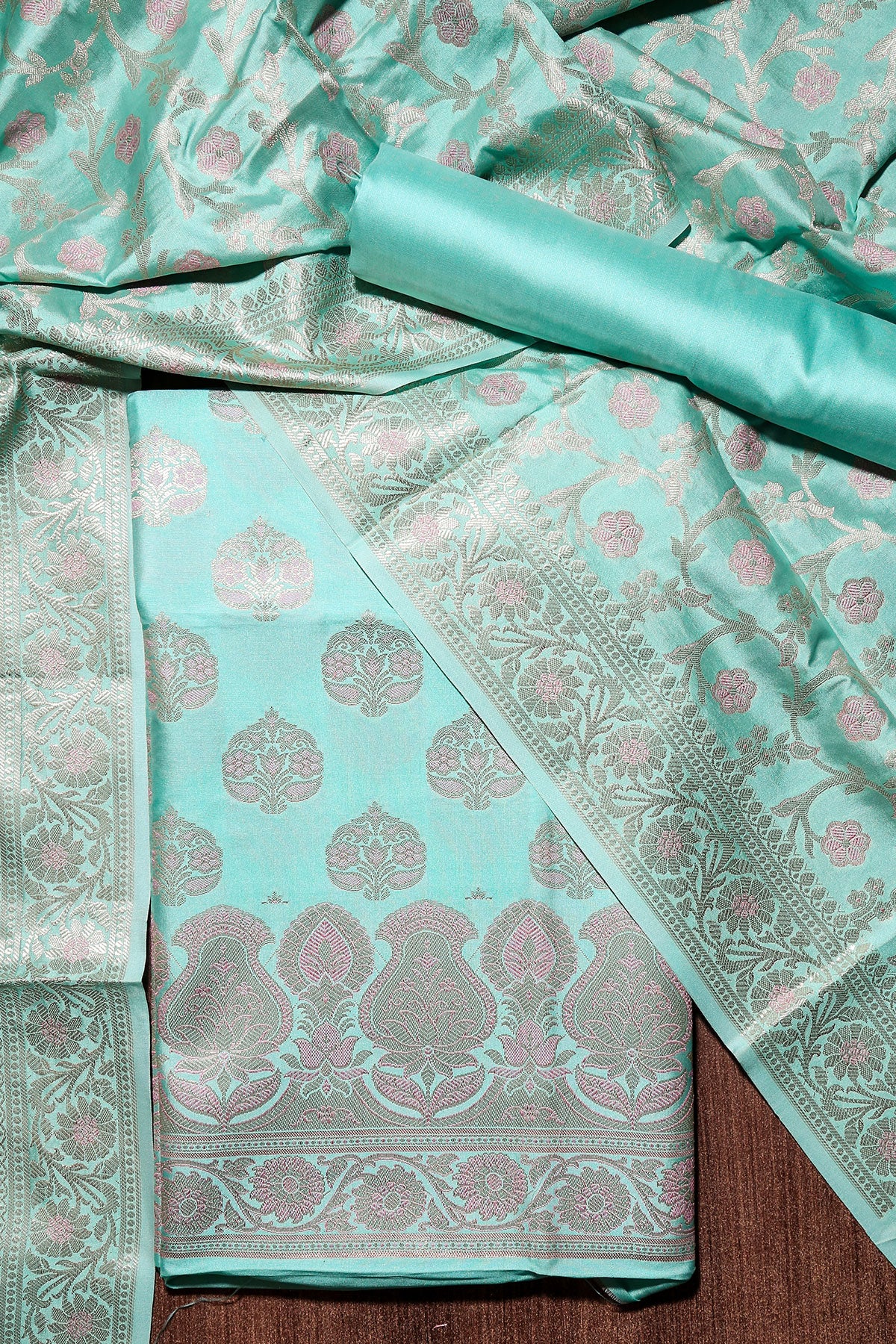 Sea Green Chanderi Silk Zari Embroidered Suit Set