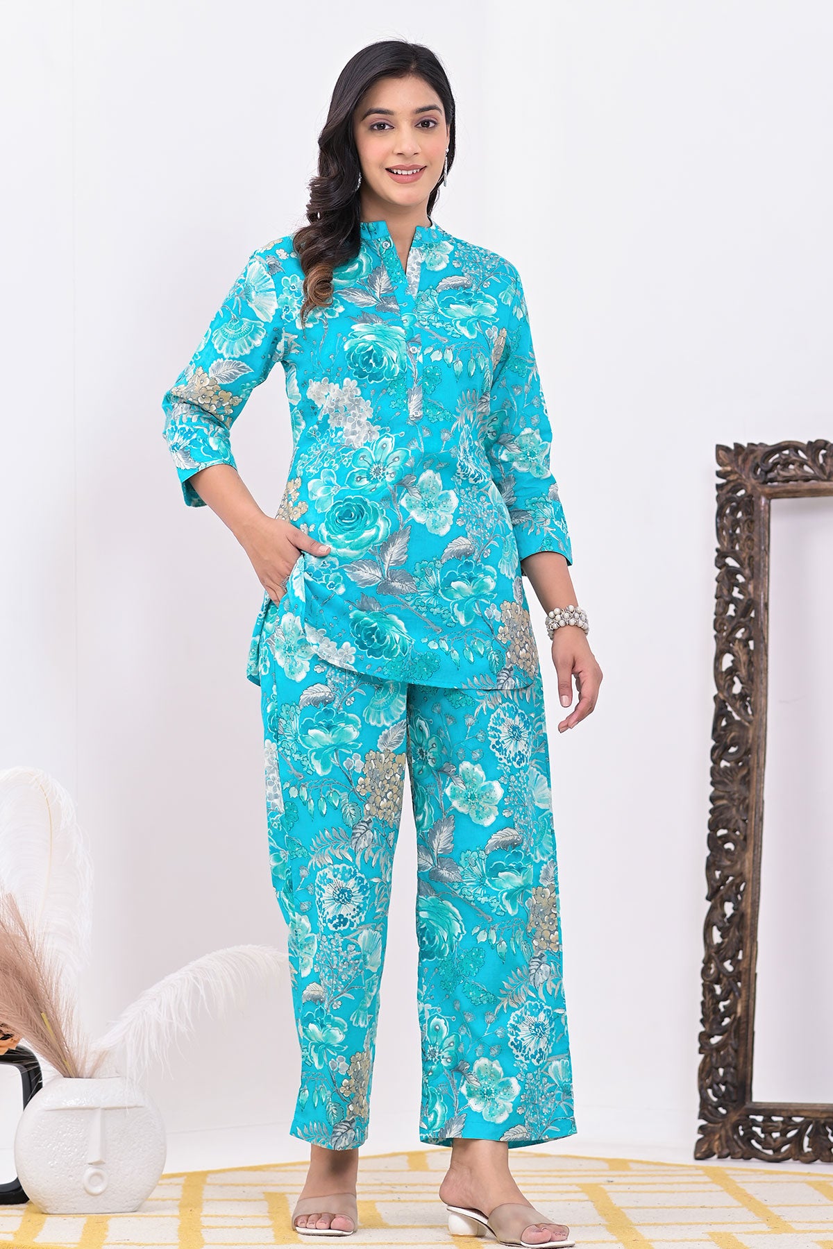 Firozi Muslin Floral Printed Co-ord Set