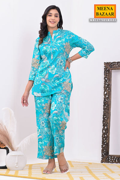 Firozi Muslin Floral Printed Co-ord Set