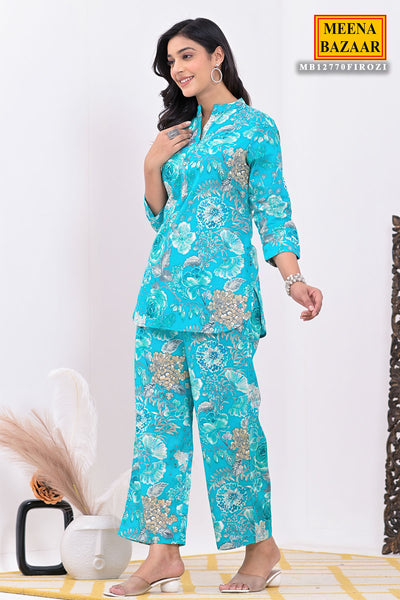 Firozi Muslin Floral Printed Co-ord Set