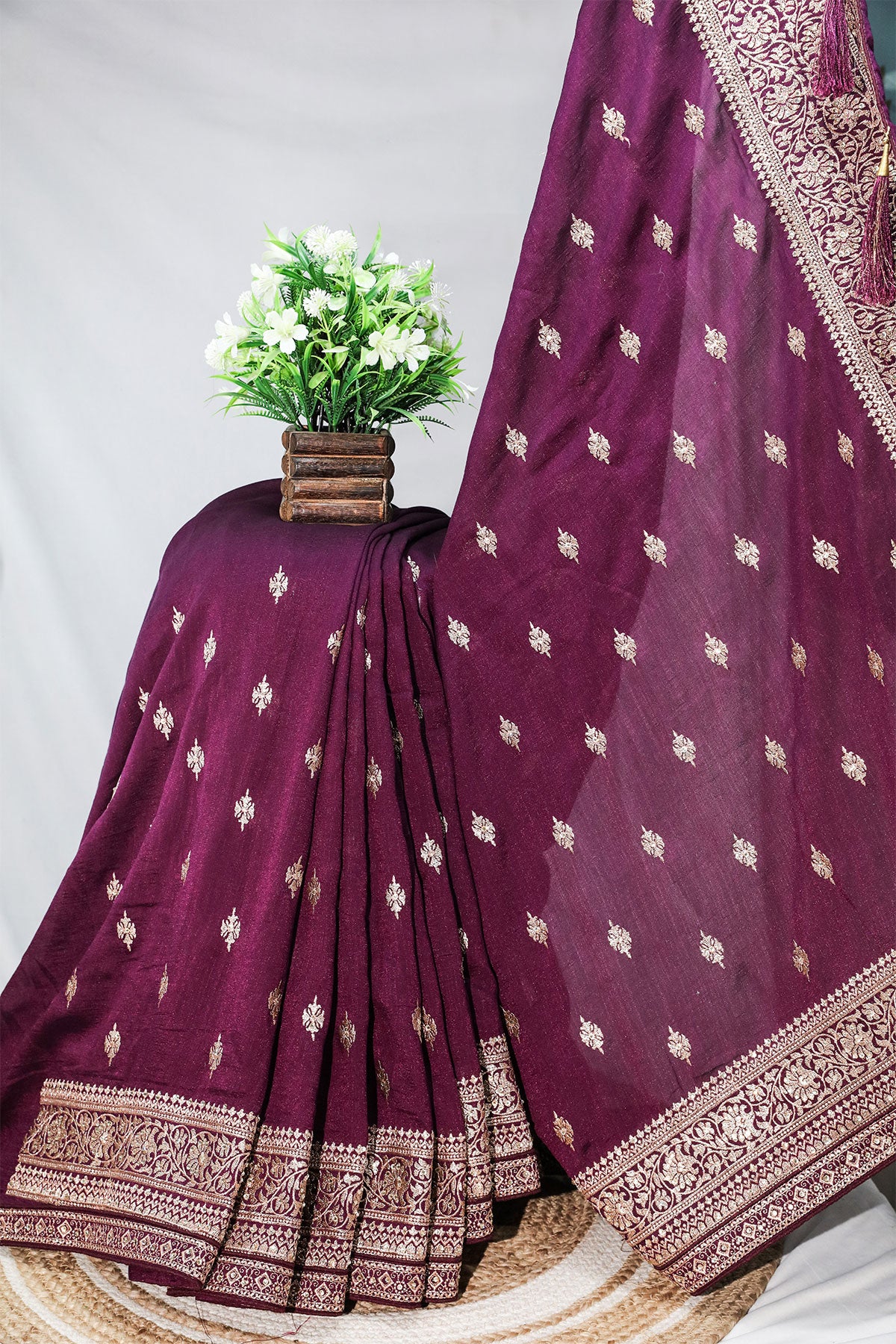 Wine Tussar Silk Saree Elegant Traditional & Festive Wear