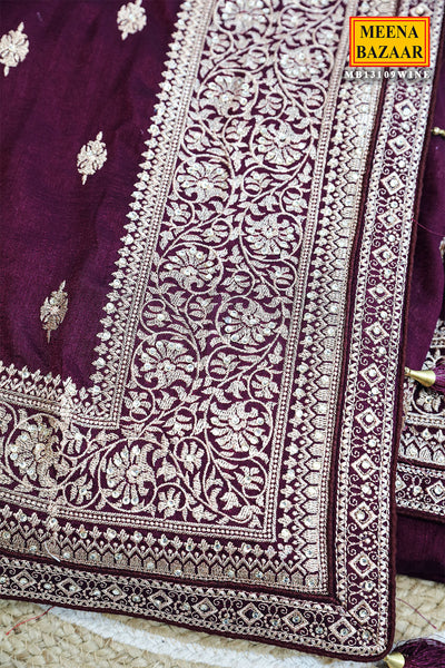 Wine Tussar Silk Saree Elegant Traditional & Festive Wear