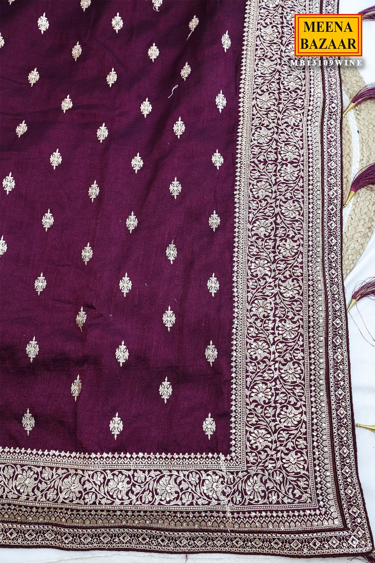 Wine Tussar Silk Saree Elegant Traditional & Festive Wear