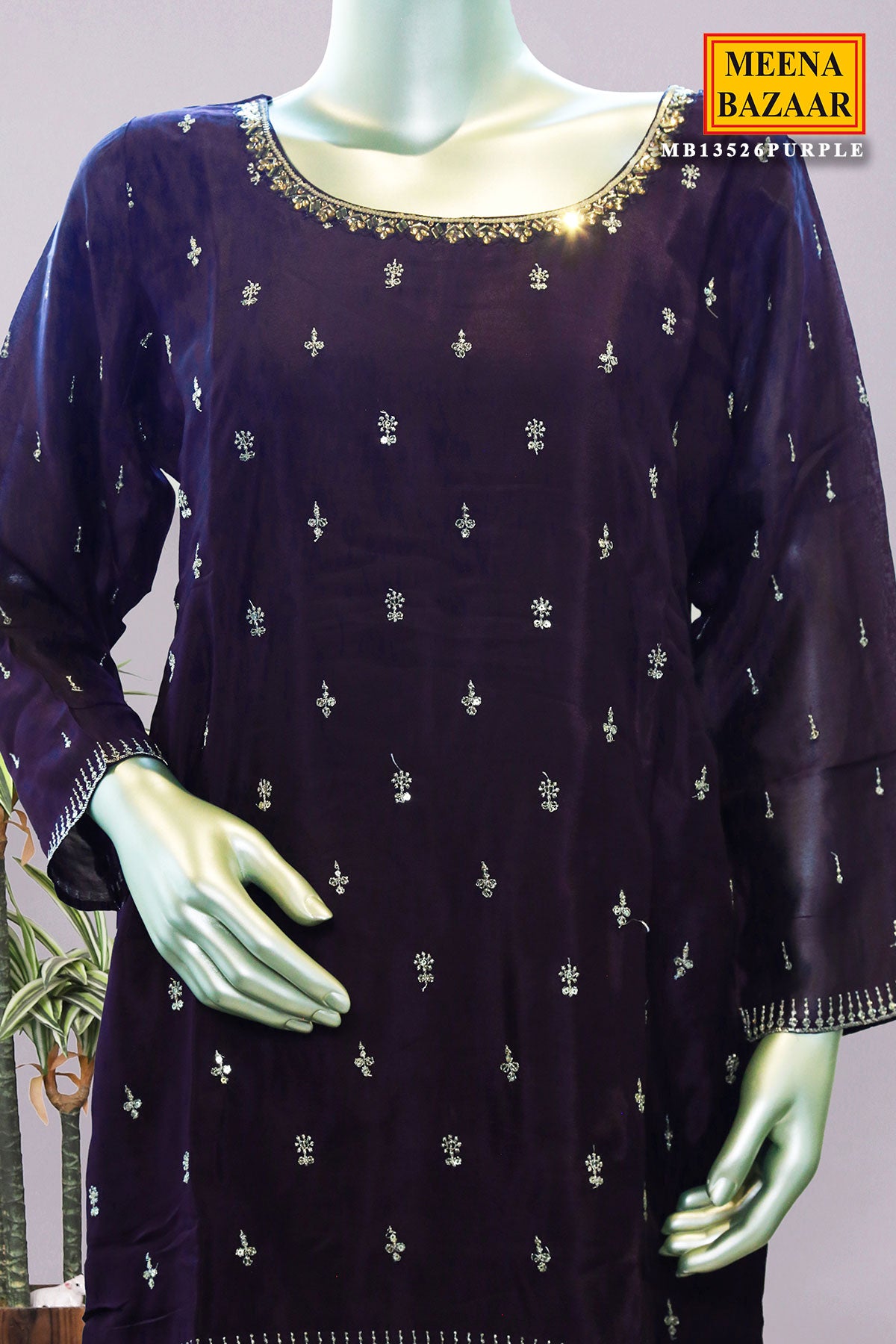 Purple Crepe Zari Embroidered Gharara suit