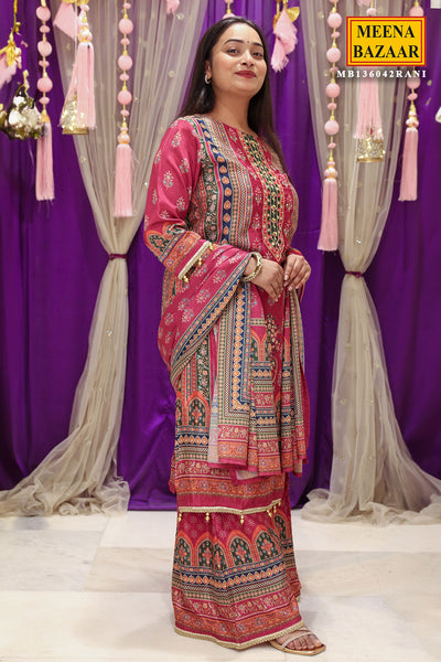 Rani Ethnic Printed & Cut-Dana Embroidered Straight Fit Crepe Suit Set