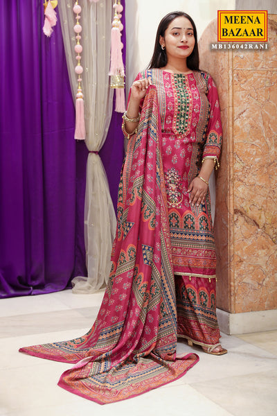 Rani Ethnic Printed & Cut-Dana Embroidered Straight Fit Crepe Suit Set