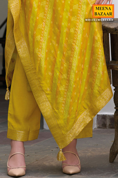 Mustard Modal Silk Zari Woven Kurti with Pant