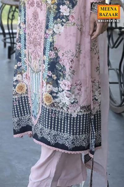 Pink Muslin Floral Printed Suit Set