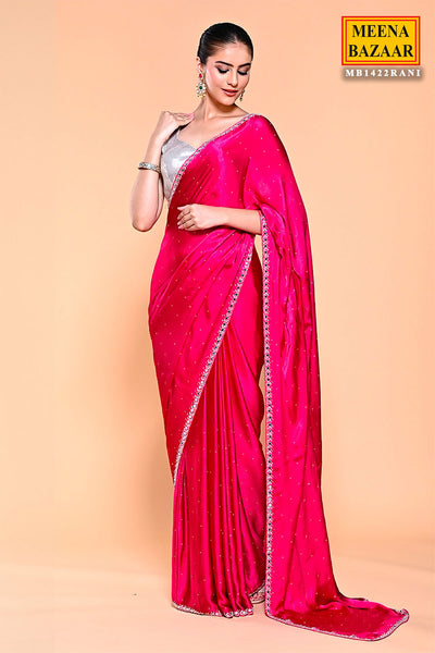 Fuchsia Pink Swarovski Embellished Satin Saree