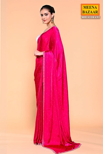 Fuchsia Pink Swarovski Embellished Satin Saree