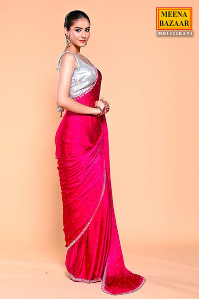 Fuchsia Pink Swarovski Embellished Satin Saree