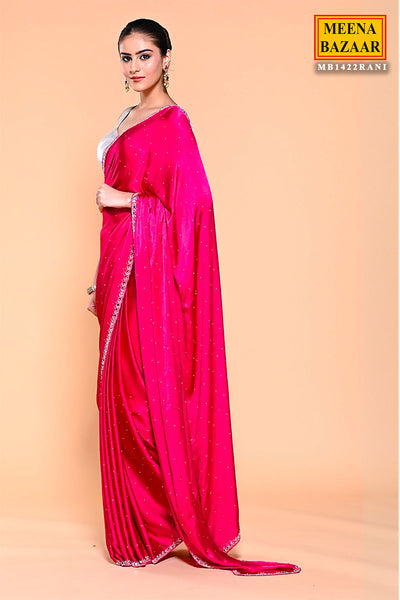 Fuchsia Pink Swarovski Embellished Satin Saree