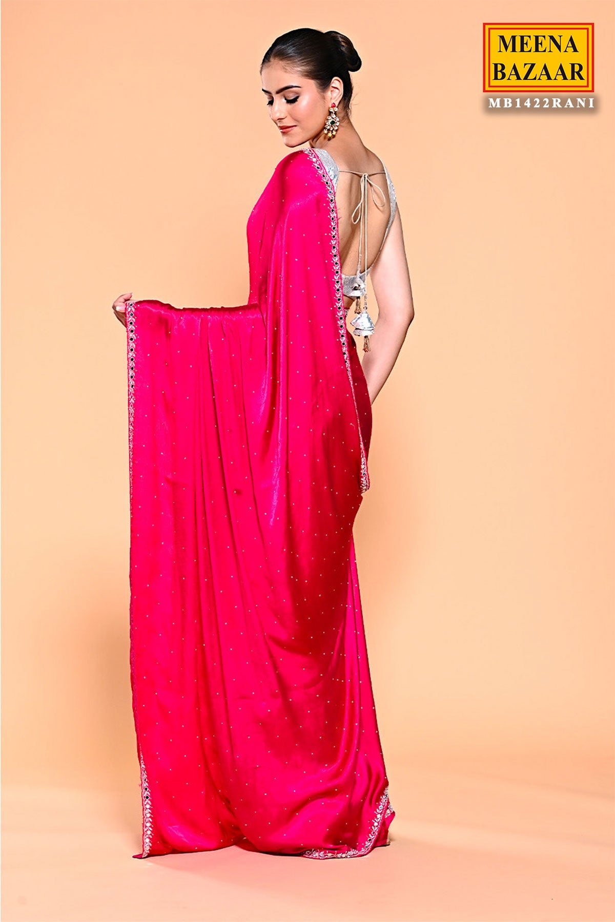 Fuchsia Pink Swarovski Embellished Satin Saree