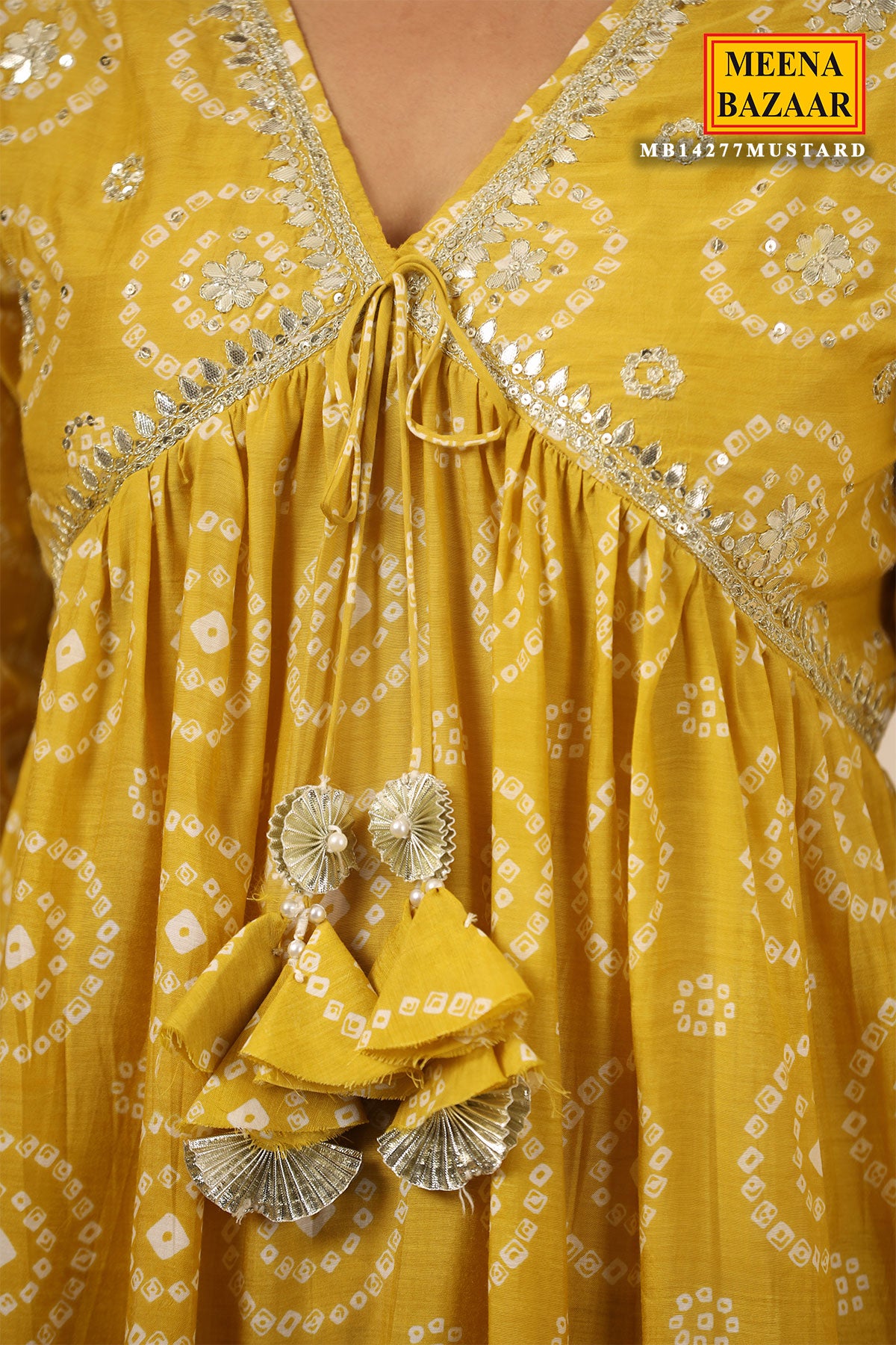 Mustard Printed Gharara Suit With Gota Patti