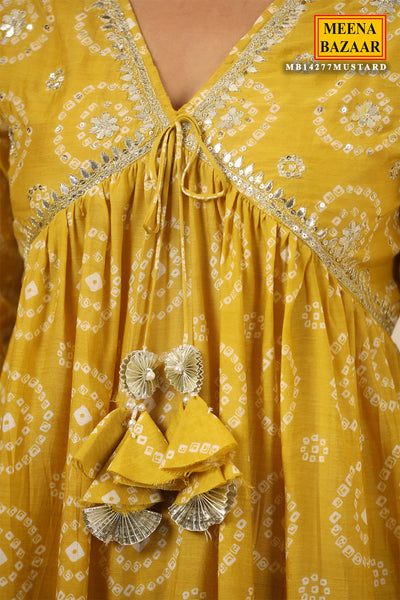 Mustard Printed Gharara Suit With Gota Patti