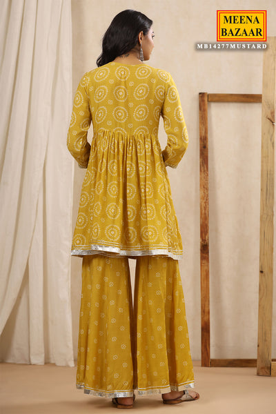 Mustard Printed Gharara Suit With Gota Patti