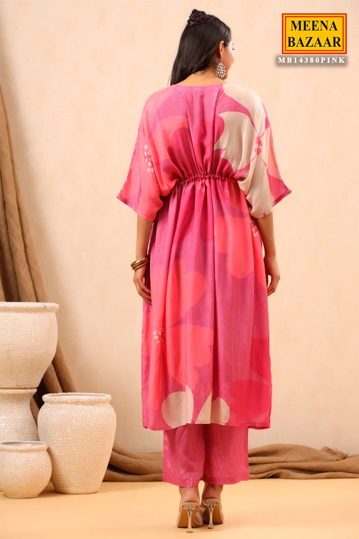 Pink Muslin Swarovski Embroidered Kaftan Pant Set