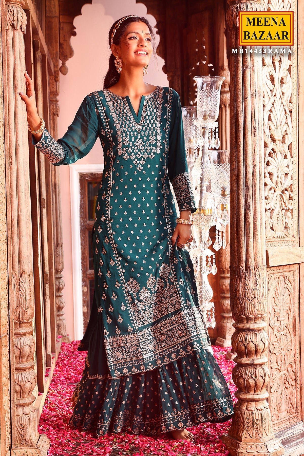 Rama Green Georgette Sequins Embroidered Suit Set