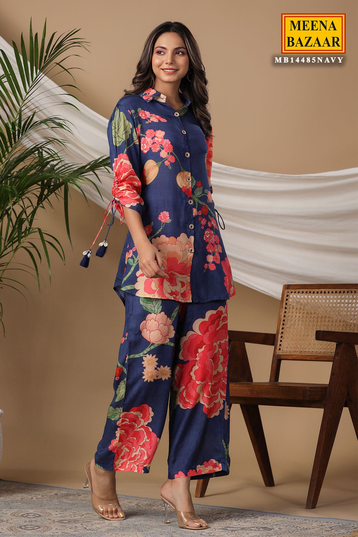 Navy Crepe Floral Printed 2-Piece Co-ord Set