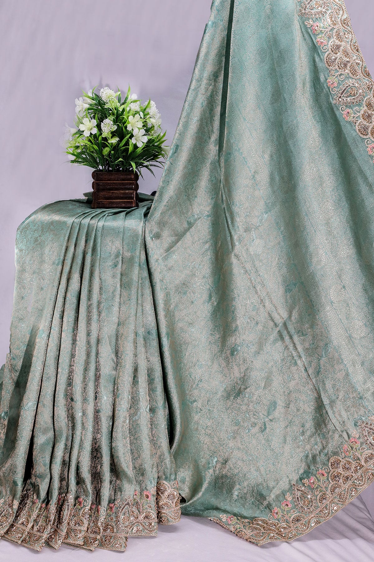 Firozi Silk Embroidered Saree Elegant Festive & Partywear Saree