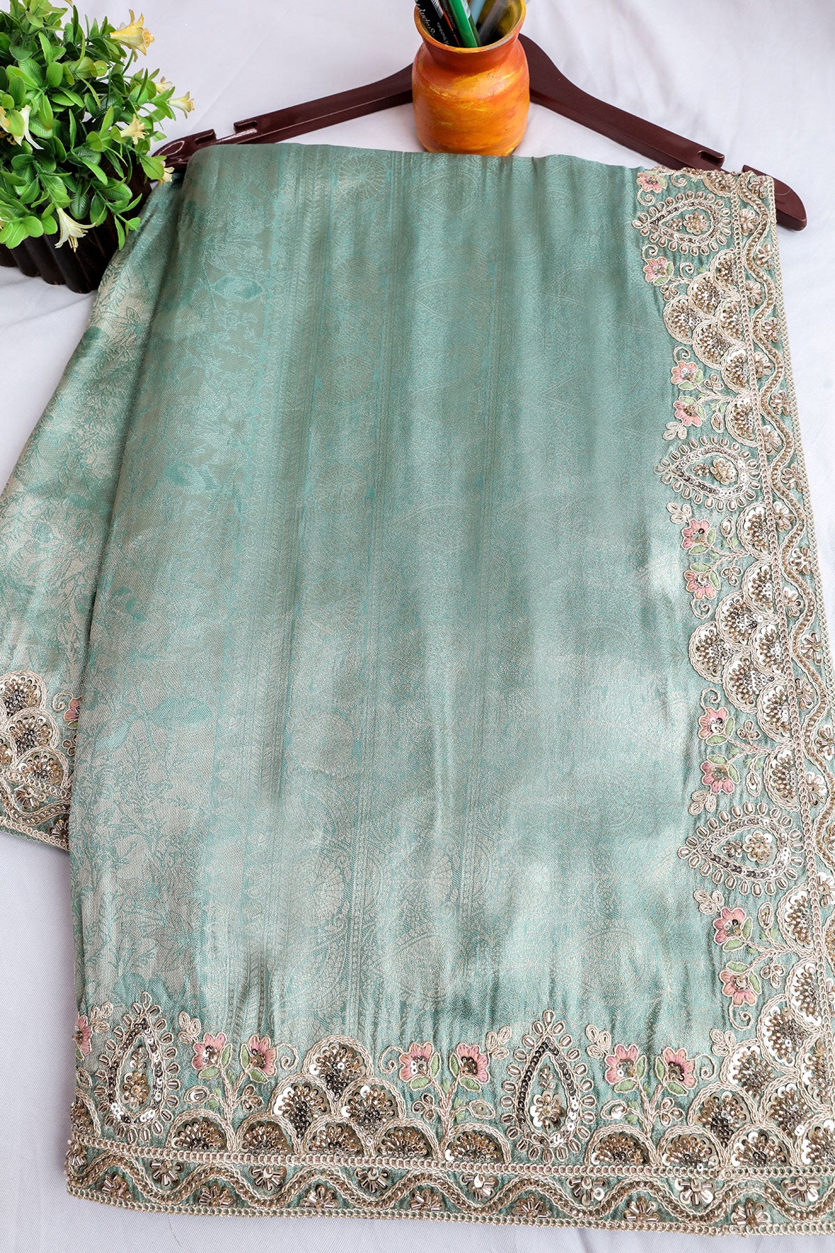 Firozi Silk Embroidered Saree Elegant Festive & Partywear Saree