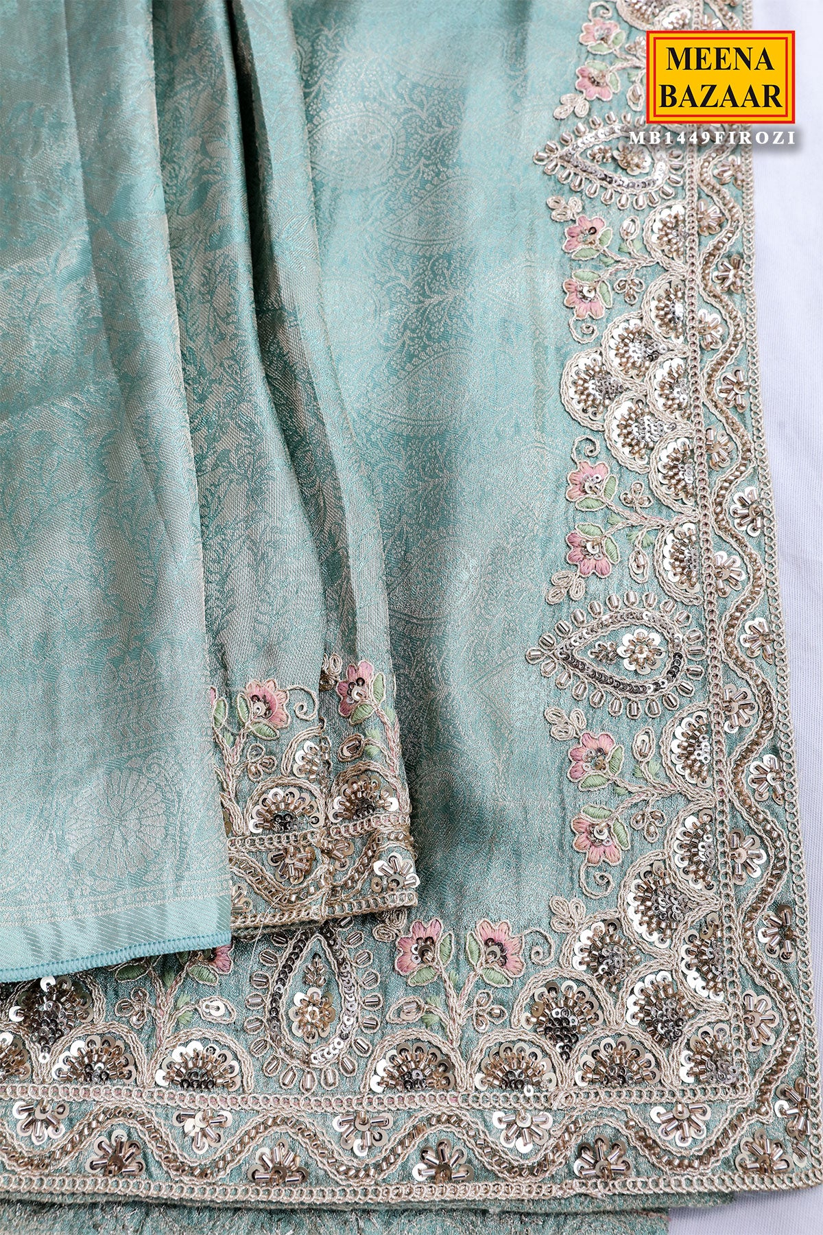 Firozi Silk Embroidered Saree Elegant Festive & Partywear Saree