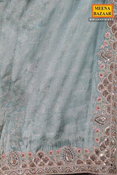 Firozi Silk Embroidered Saree Elegant Festive & Partywear Saree