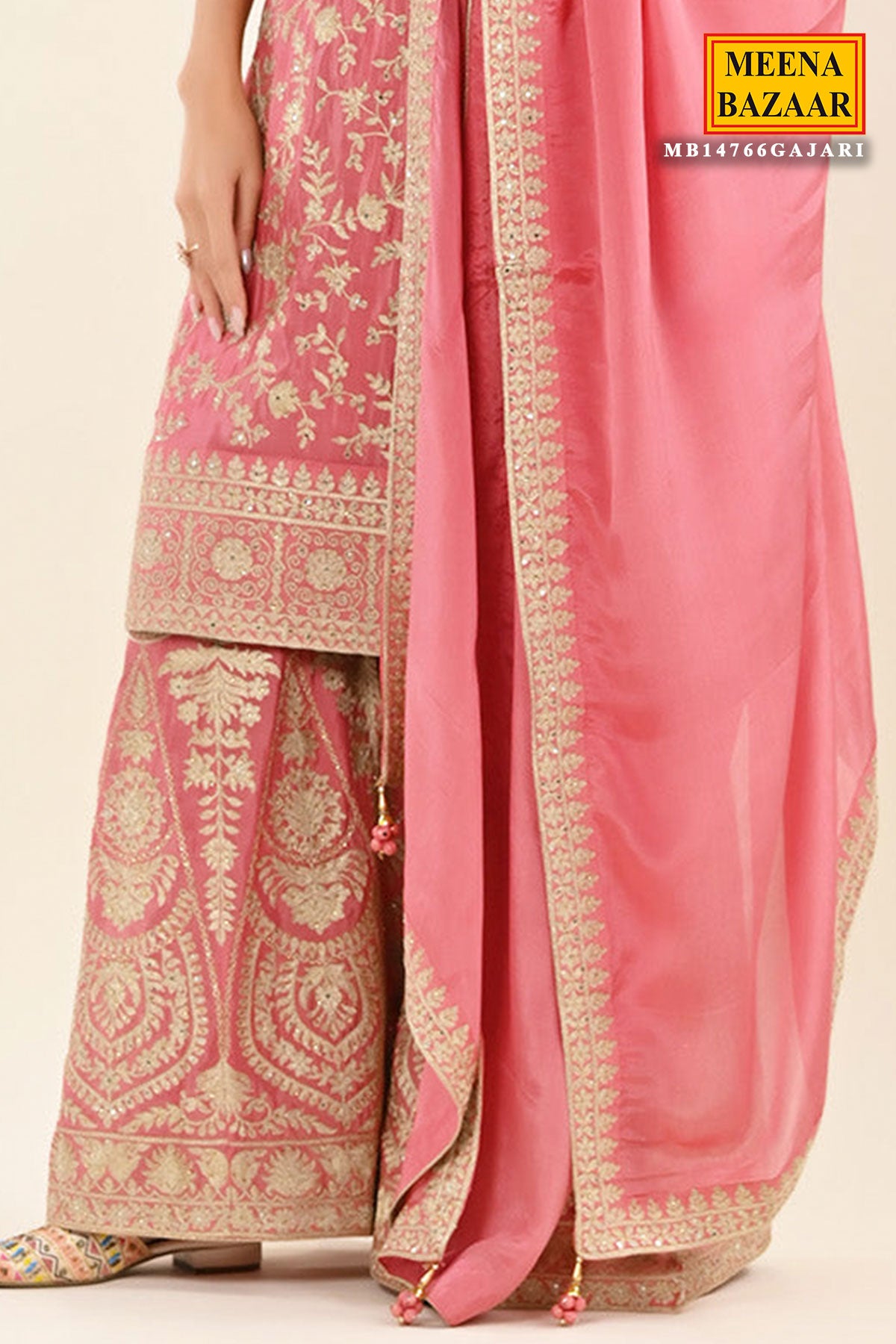 Gajari Crepe Silk Zari Embroidered Sharara Suit Set