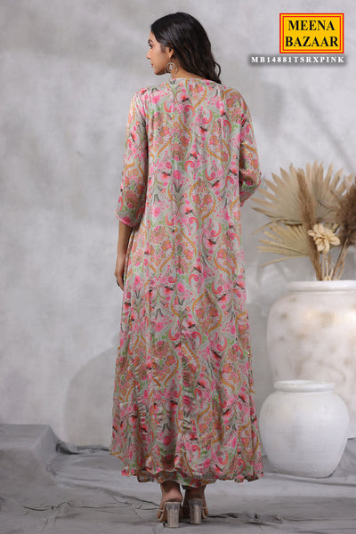 Tussar Floral Printed Chinon Cutdana and Sequins Embroidered 3-Piece Co-ord Set