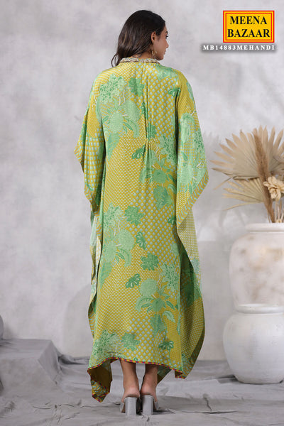 Mehendi Crepe Cut-dana Embroidered Kaftan