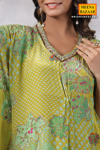 Mehendi Crepe Cut-dana Embroidered Kaftan