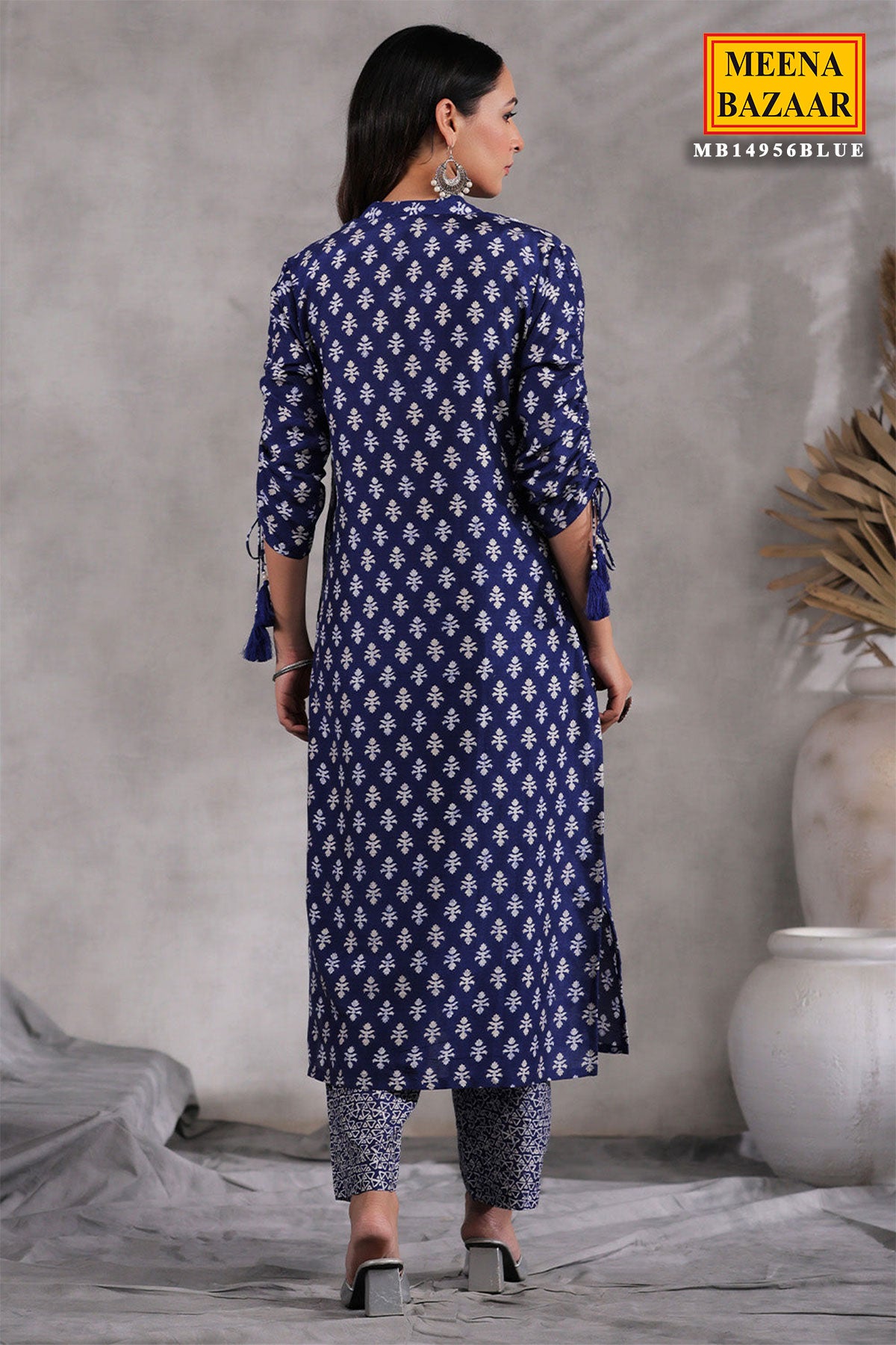 Blue Muslin Printed Kurti Pant Set