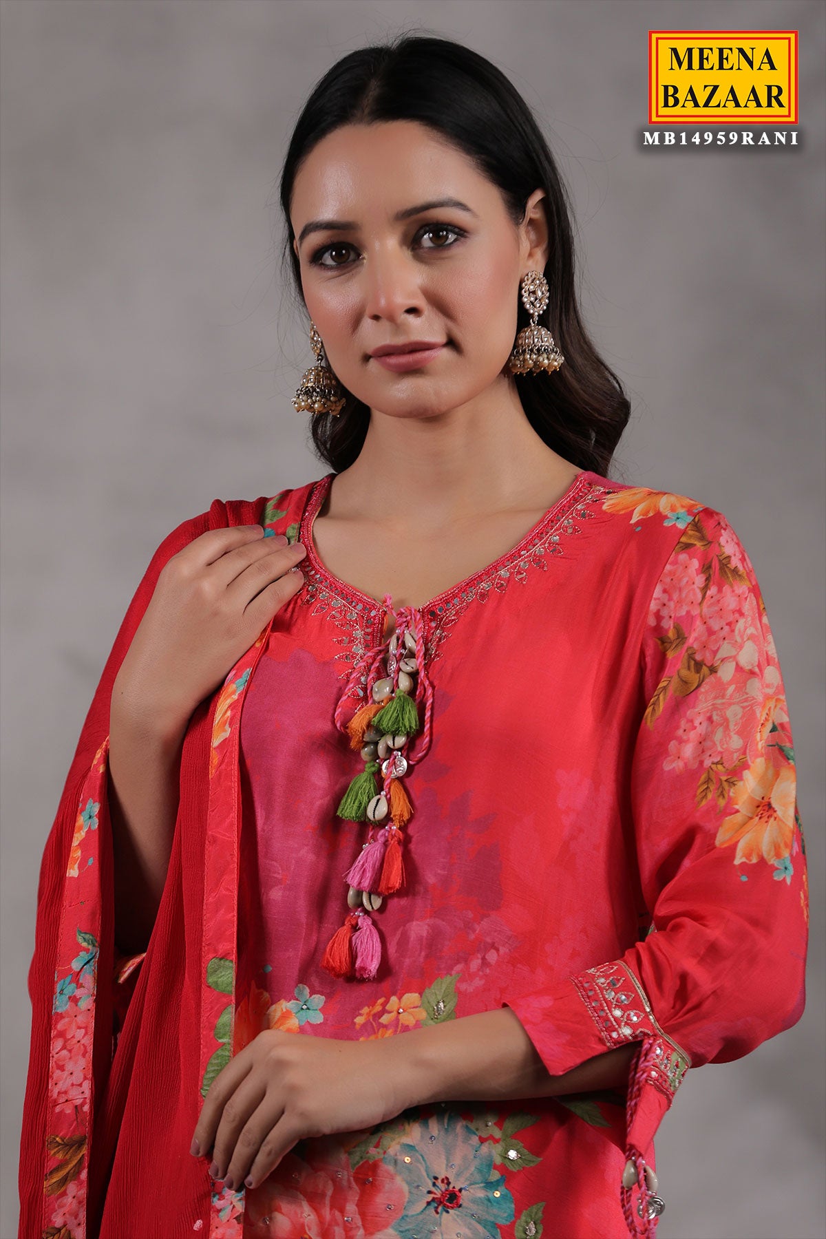 Rani Crepe Floral Printed Embroidered Sharara Suit