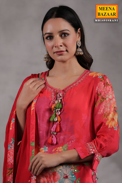 Rani Crepe Floral Printed Embroidered Sharara Suit