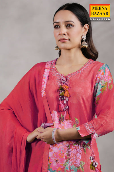 Rani Crepe Floral Printed Embroidered Sharara Suit