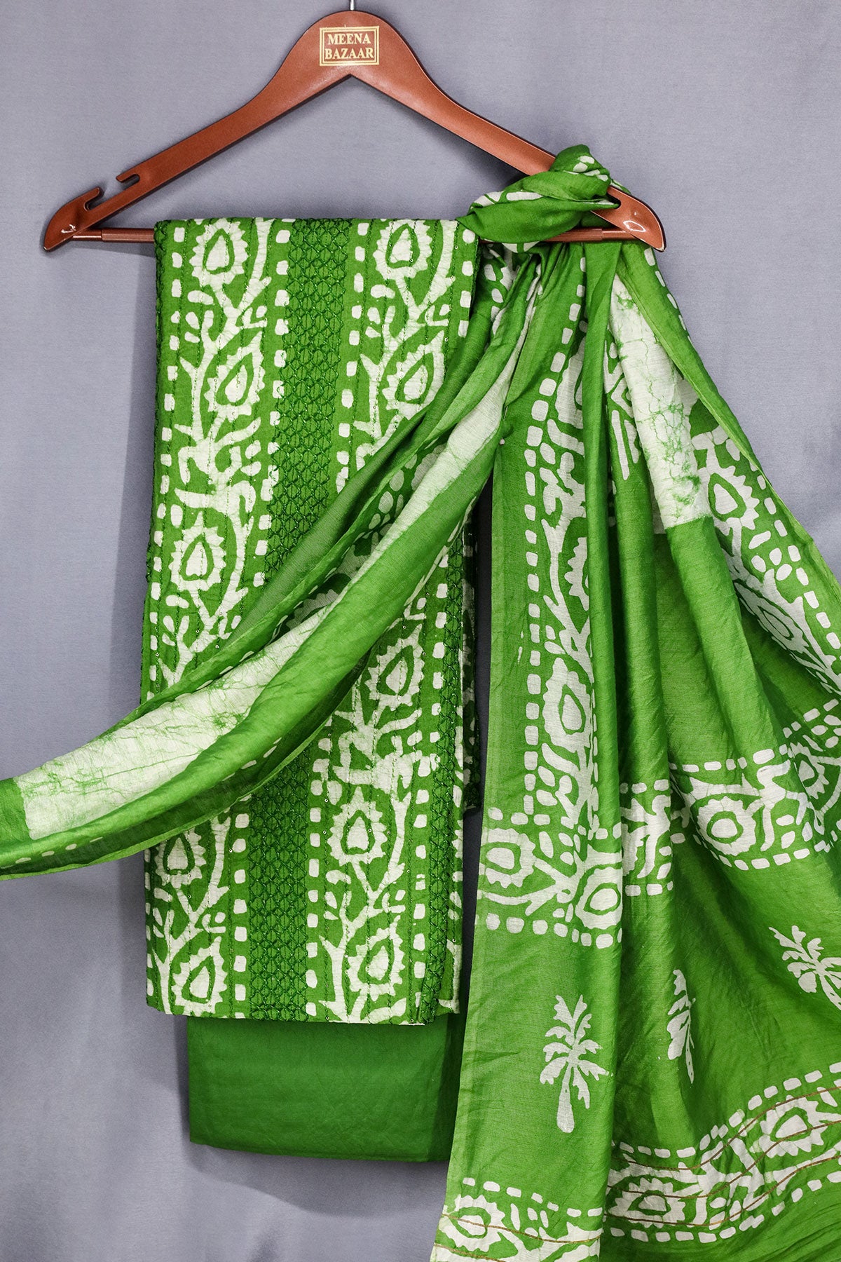 Green Cotton Printed Unstitched Suit