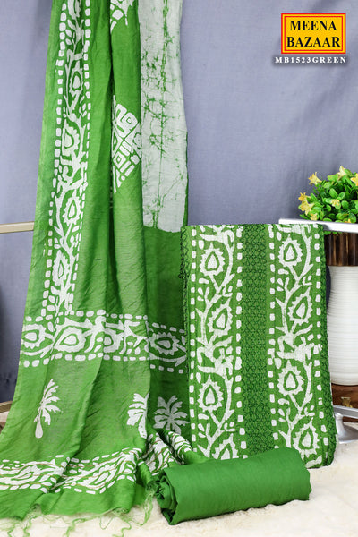 Green Cotton Printed Unstitched Suit