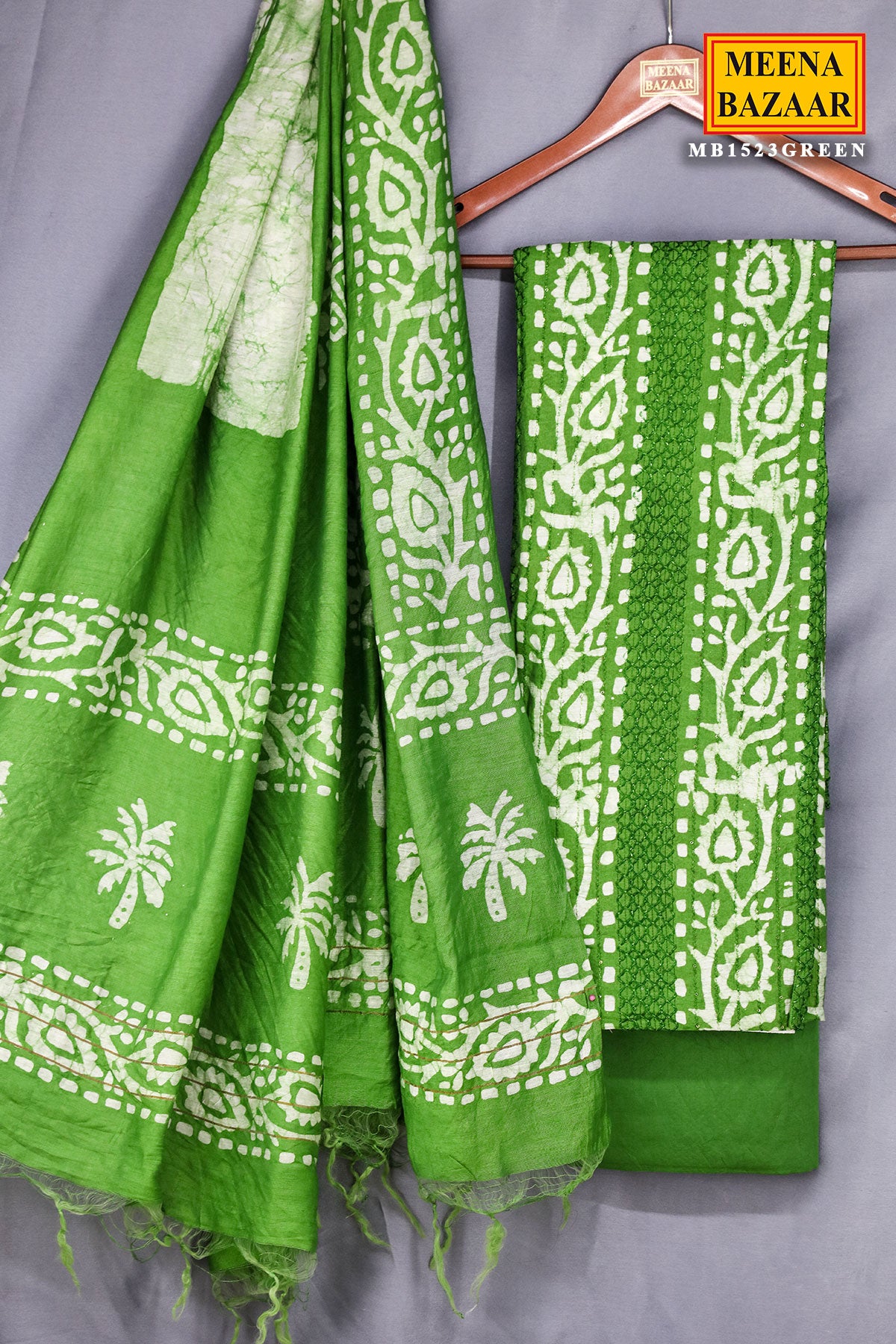 Green Cotton Printed Unstitched Suit