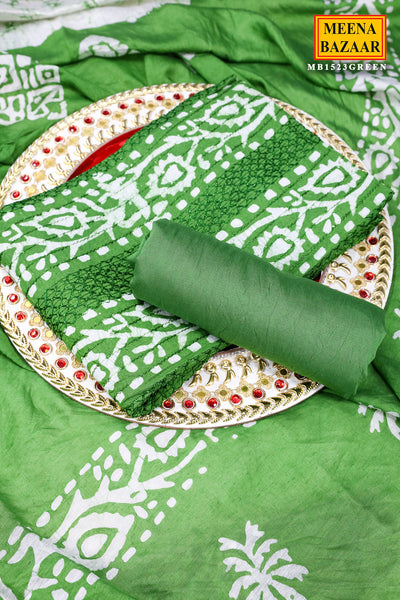 Green Cotton Printed Unstitched Suit