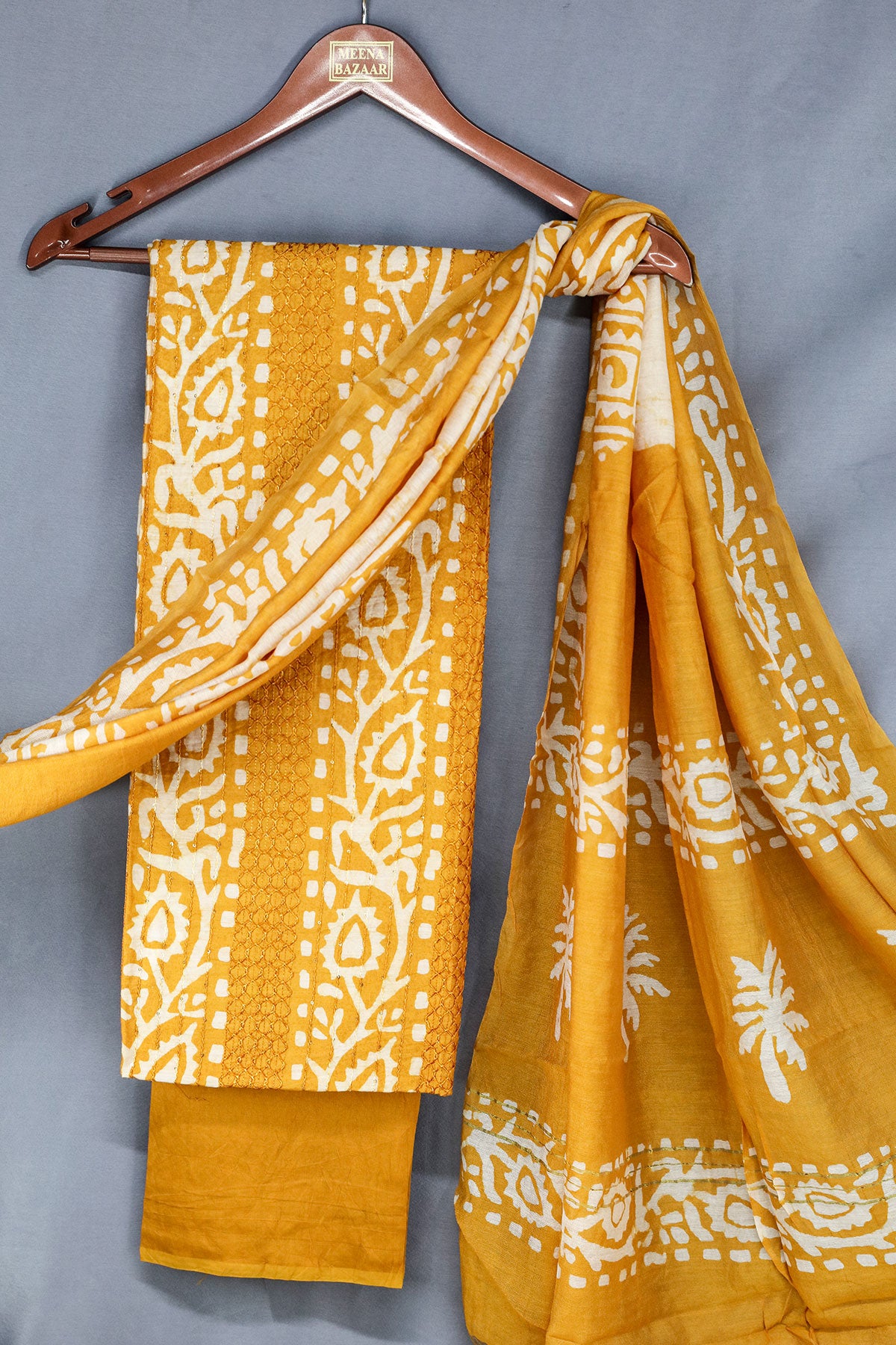 Mustard Cotton Printed Unstitched Suit