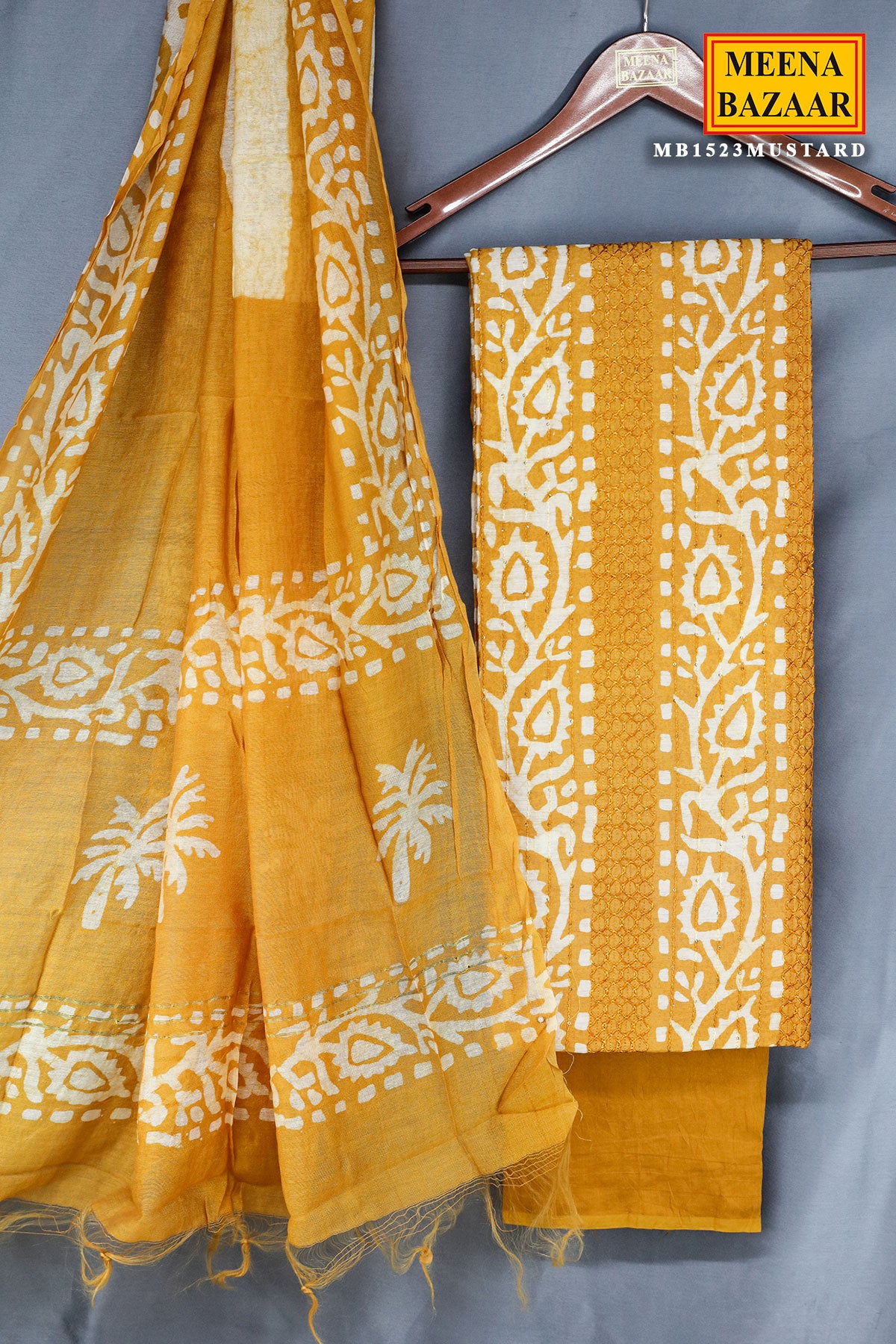 Mustard Cotton Printed Unstitched Suit